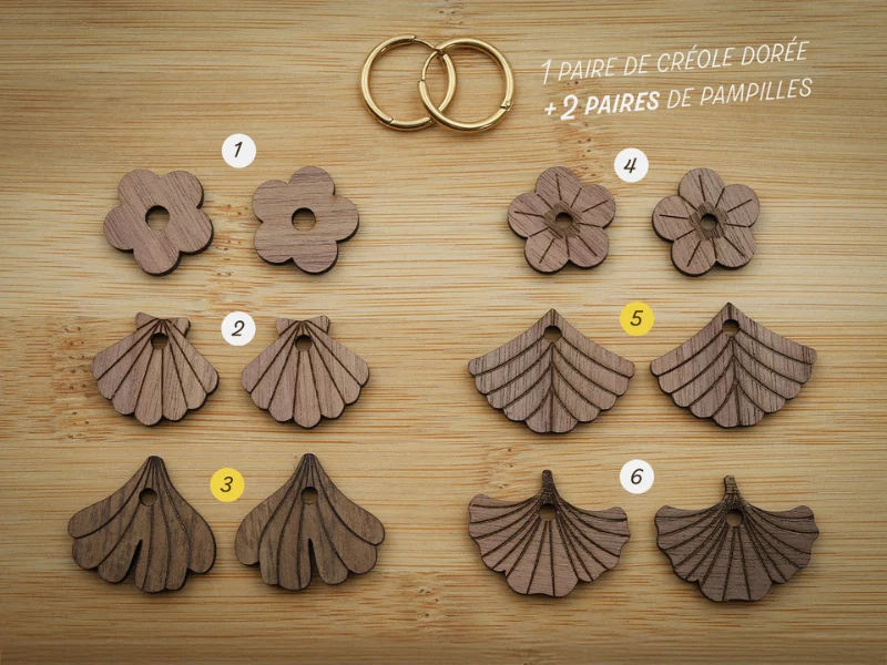 Pack boucles créoles + 2 pampilles en bois au choix