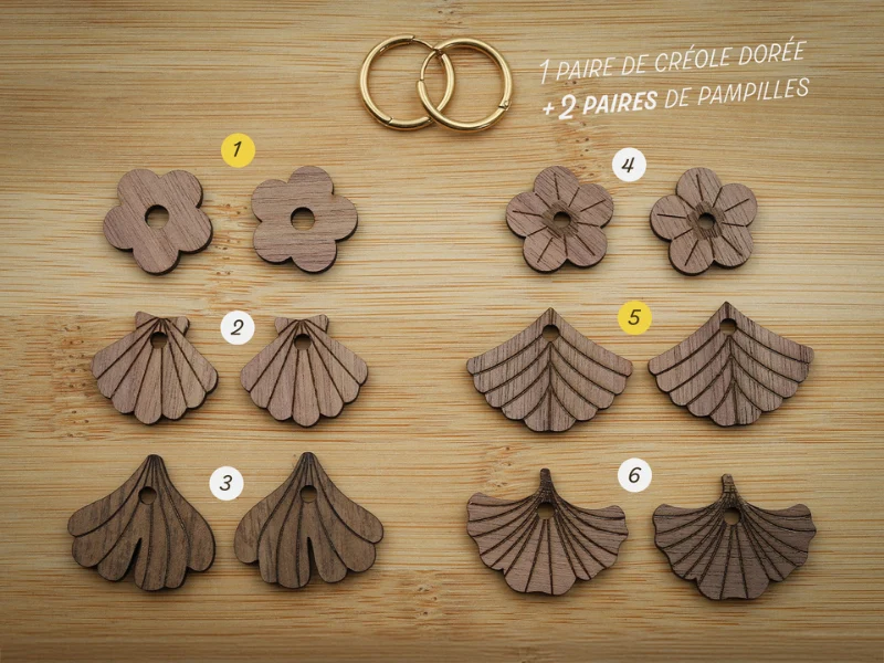 Pack boucles créoles + 2 pampilles en bois au choix