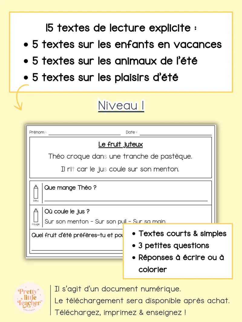 Lecture niveau 1 sur l'été