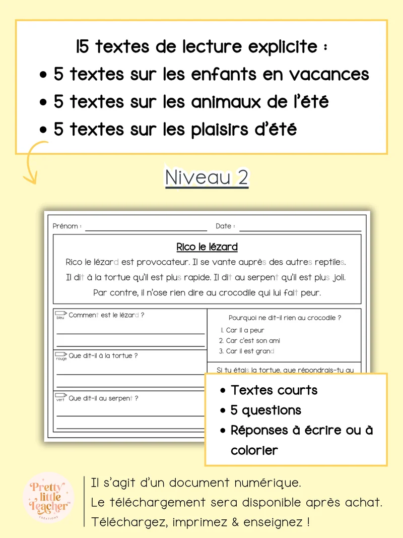 Lecture niveau 2 sur l'été