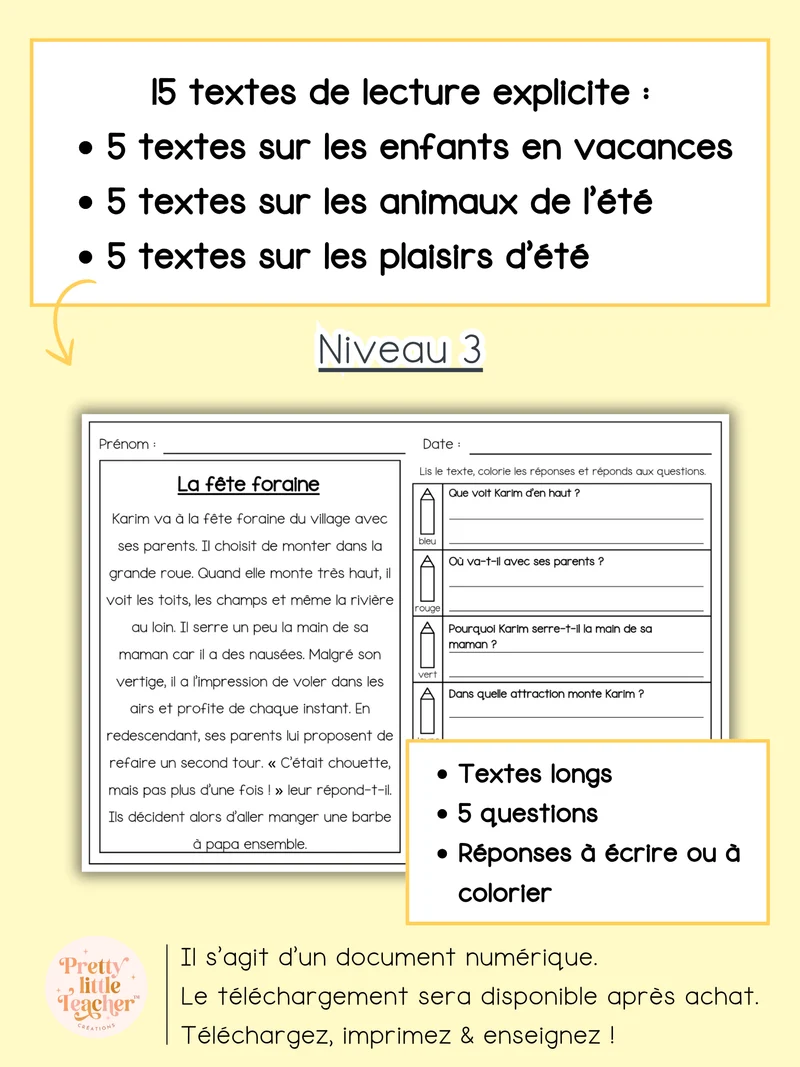 Lecture niveau 3 sur l'été