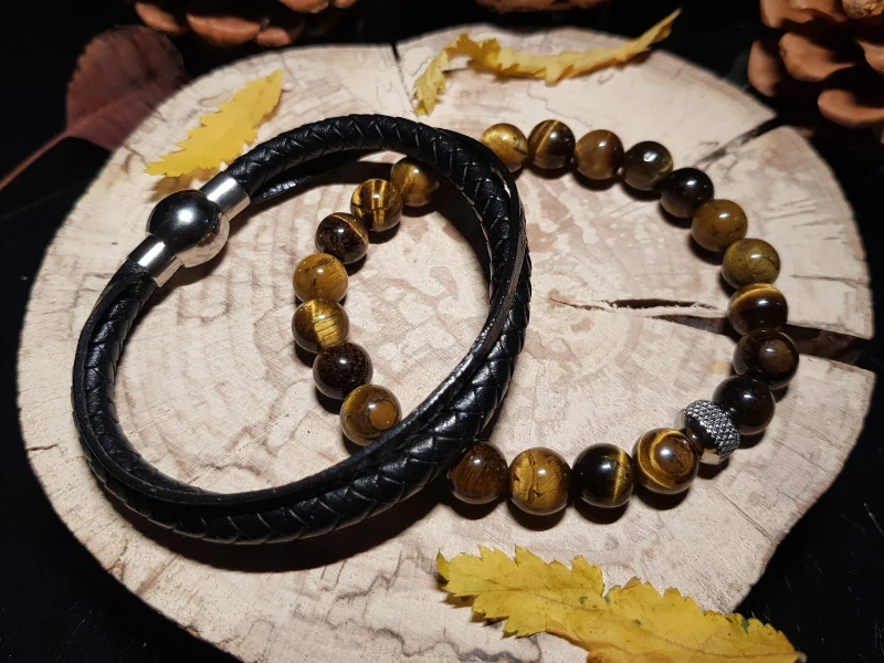Duo de bracelets - Pierres naturelles & cuir véritable
