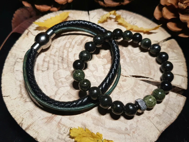 Duo de bracelets - Pierres naturelles & cuir véritable