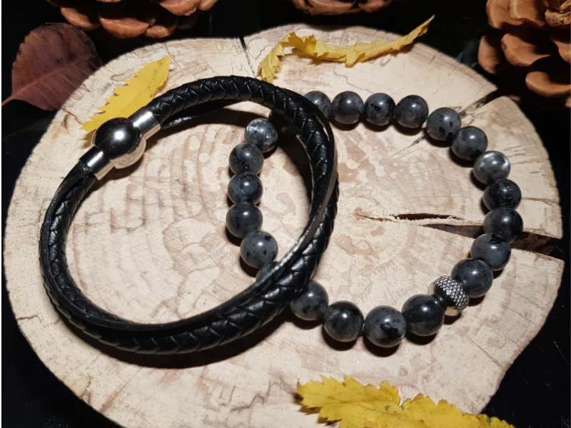 Duo de bracelets - Pierres naturelles & cuir véritable