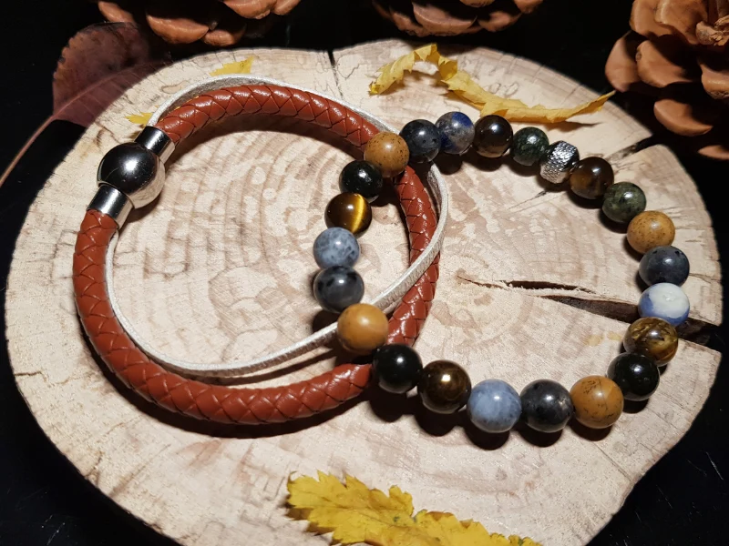 Duo de bracelets - Pierres naturelles & cuir véritable