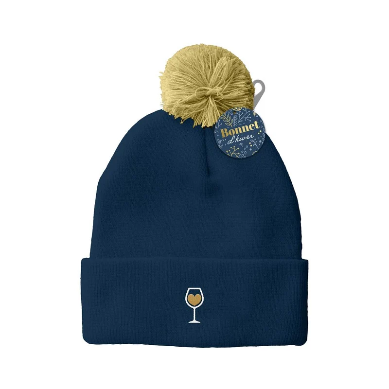 Bonnet brodé vin avec pompon