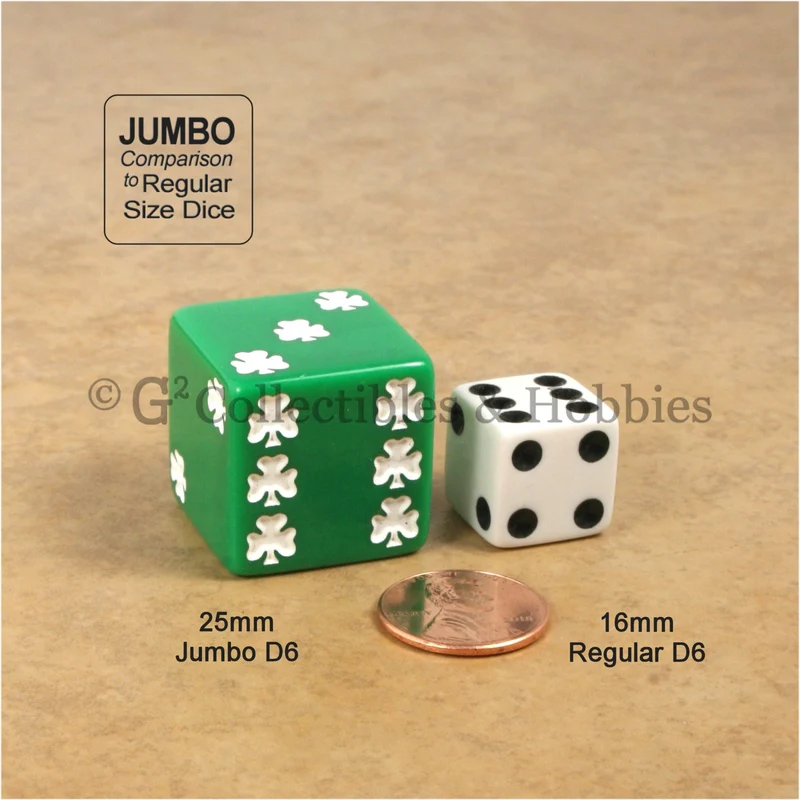D6 25mm Jumbo Lucky Shamrock Dice Pair