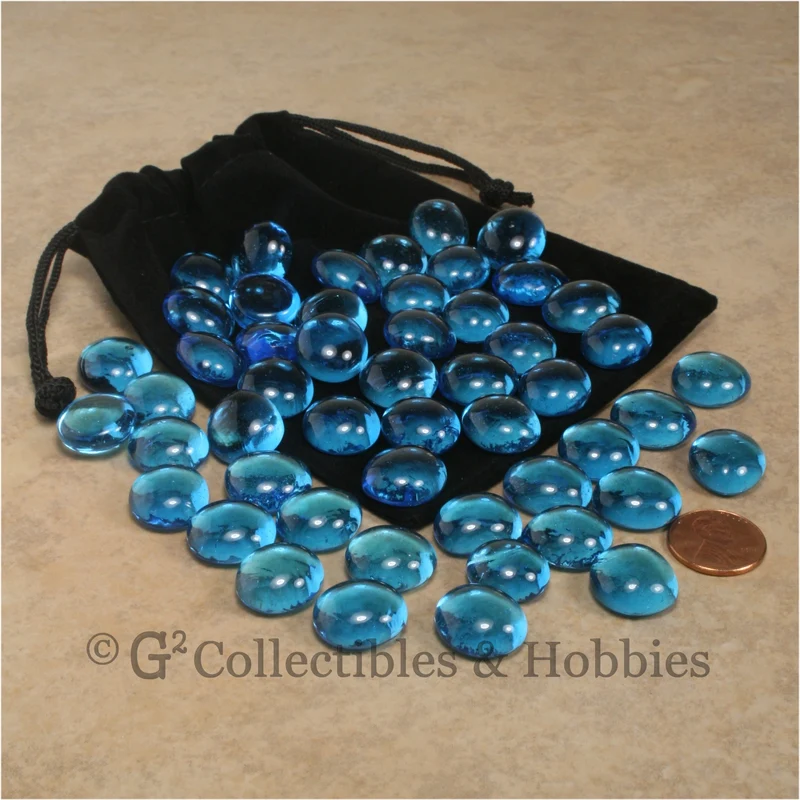 Glass Gaming Stones & Bag Set - 50pc Blue