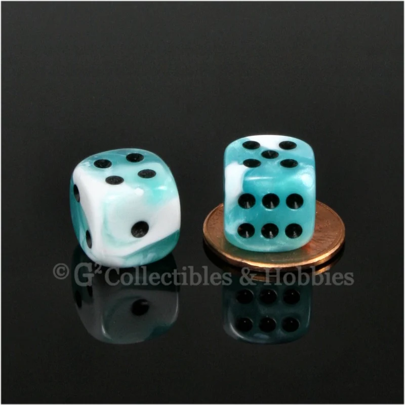 D6 12mm Gemini Teal-White with Black Pips 10pc Dice Set