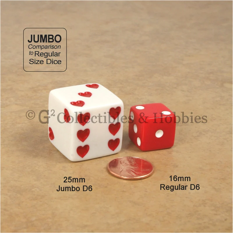 D6 25mm Sweetheart Dice 6pc Dice Set - Red & White