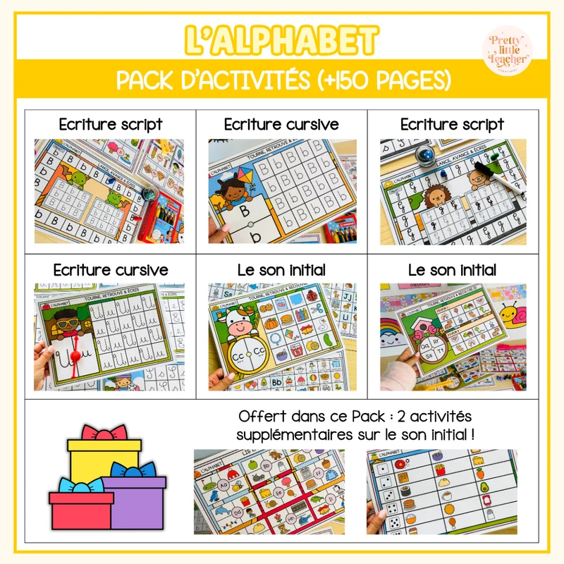 Pack d'activités sur l'alphabet : écriture des lettres et son initial