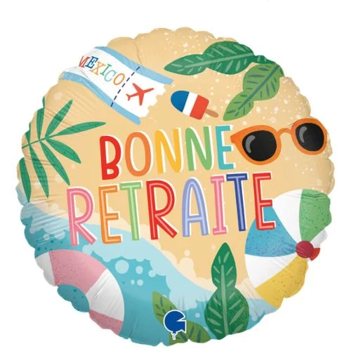 Ballon hélium “Bonne Retraite” Ambiance Plage et Détente