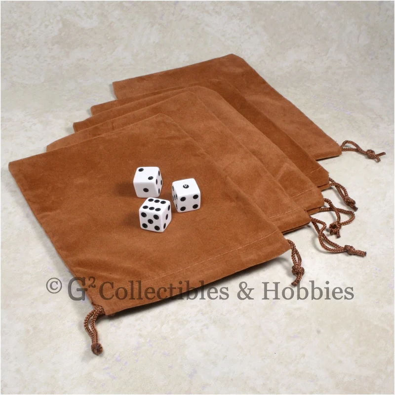 Dice Bag: Large Brown Velveteen - 5pc Set