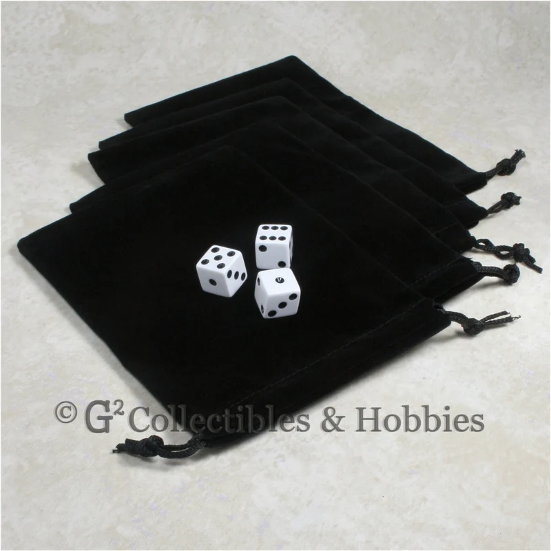 Dice Bag: Large Black Velveteen - 5pc Set