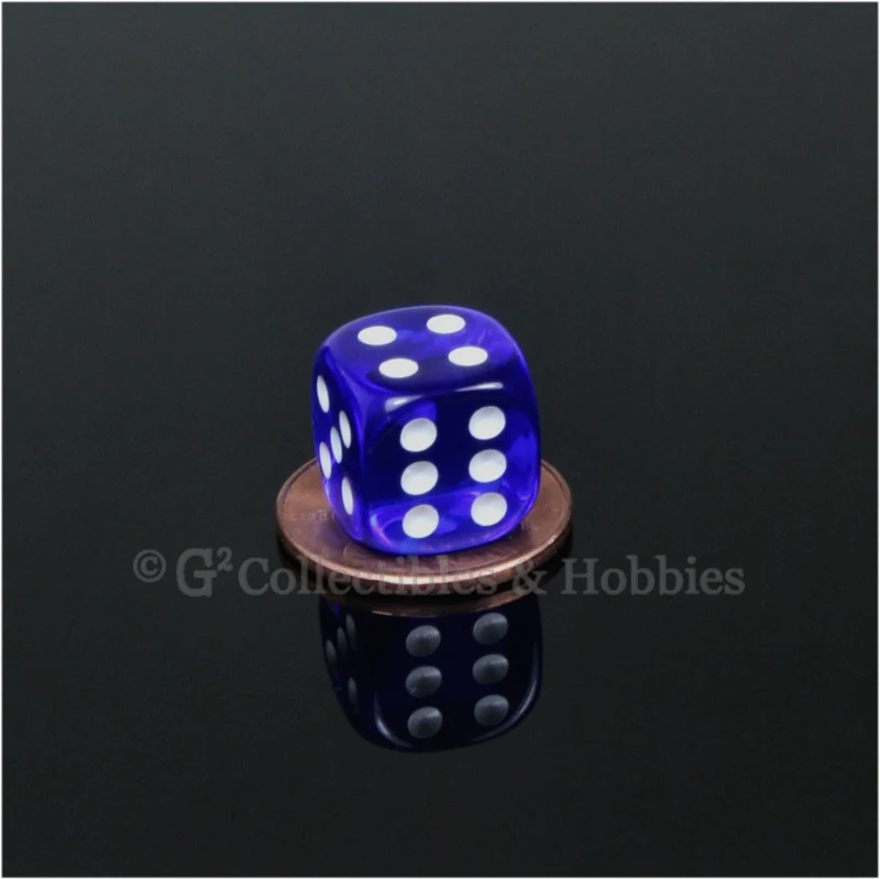 D6 12mm Transparent Dark Blue with White Pips 10pc Dice Set