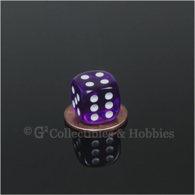 D6 12mm Transparent Purple with White Pips 10pc Dice Set