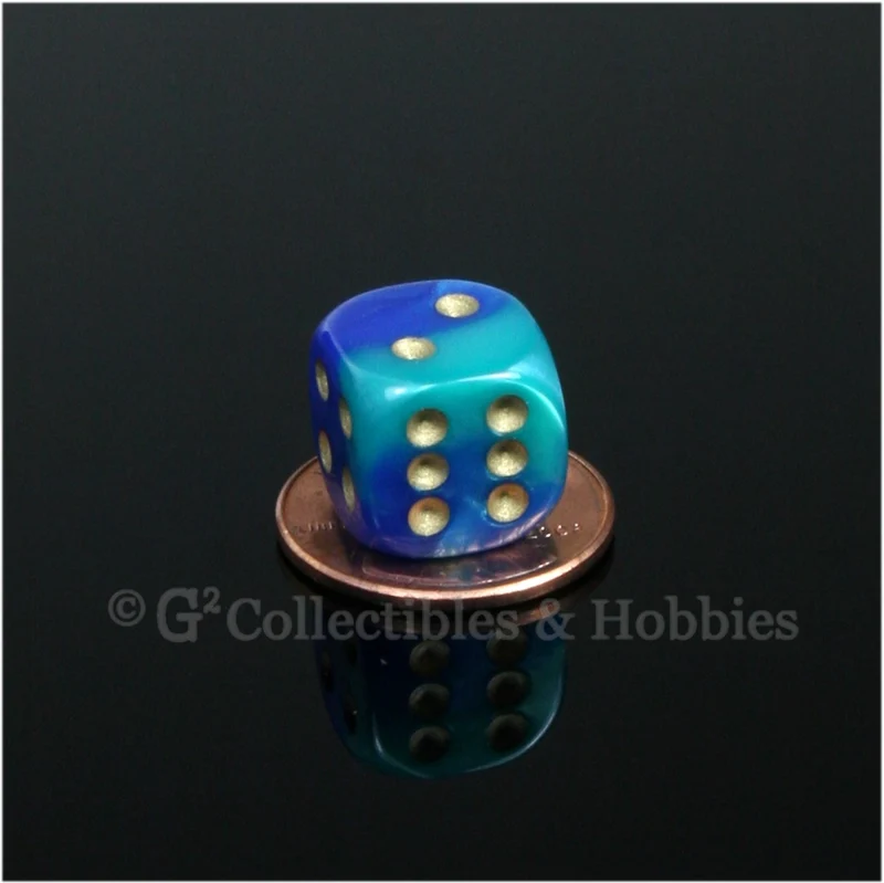 D6 12mm Gemini Blue/Teal with Gold Pips 10pc Dice Set