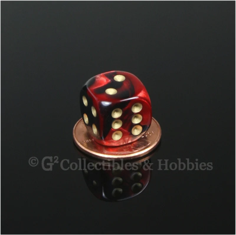 D6 12mm Gemini Black/Red with Gold Pips 10pc Dice Set