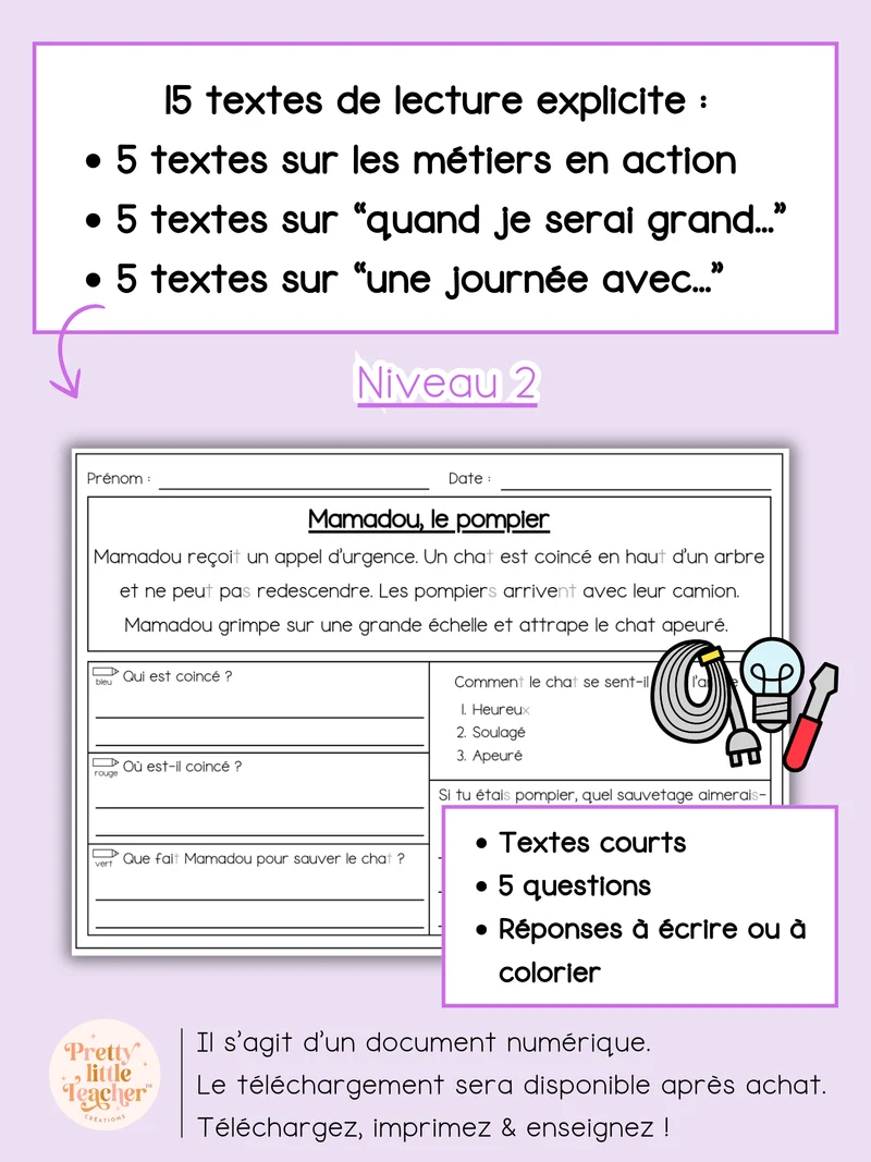 Lecture niveau 2 sur les métiers
