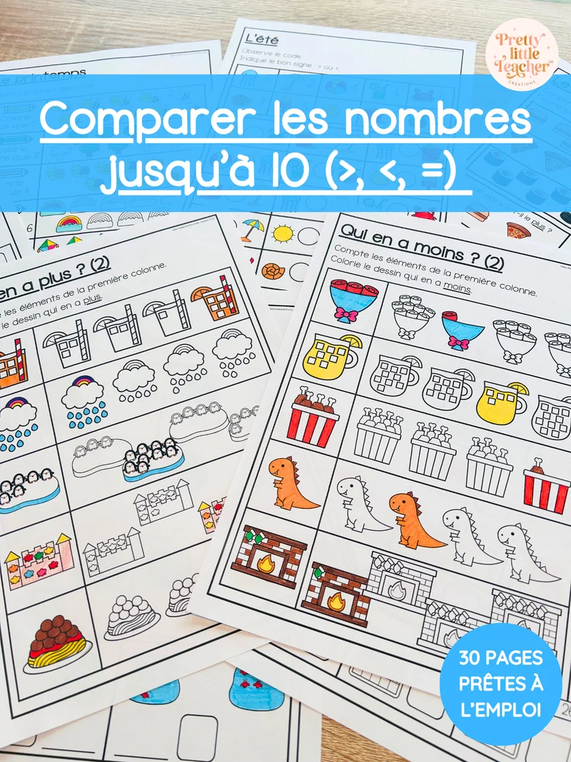 Livret : comparaison de nombres jusqu'à 10 (>, <, =)