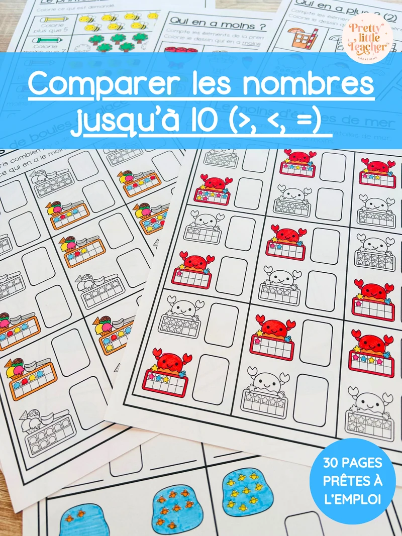 Livret : comparaison de nombres jusqu'à 10 (>, <, =)