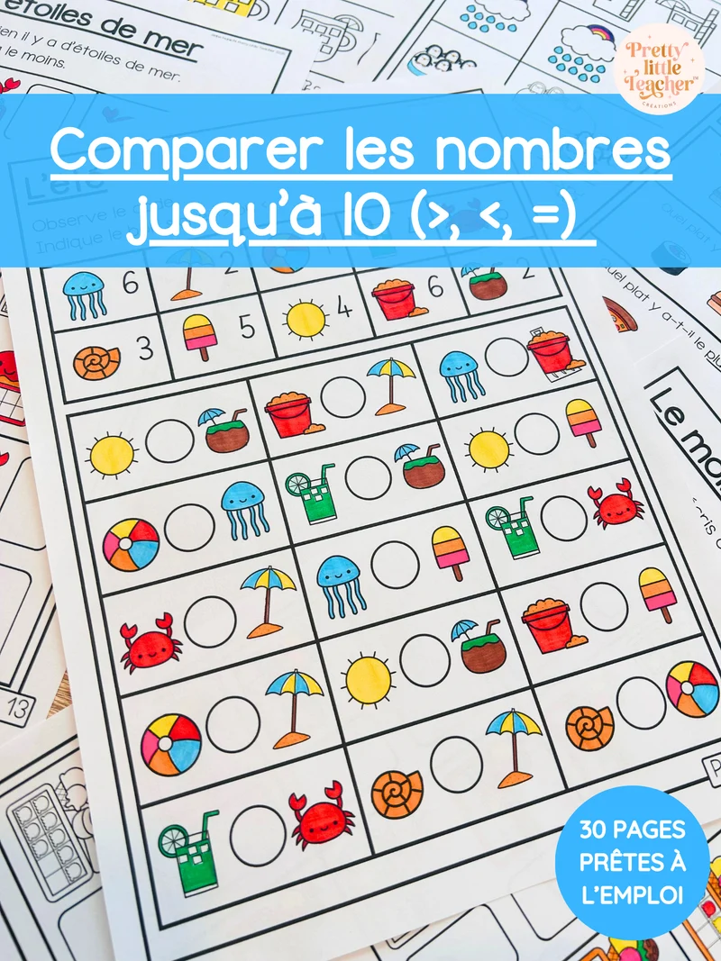 Livret : comparaison de nombres jusqu'à 10 (>, <, =)