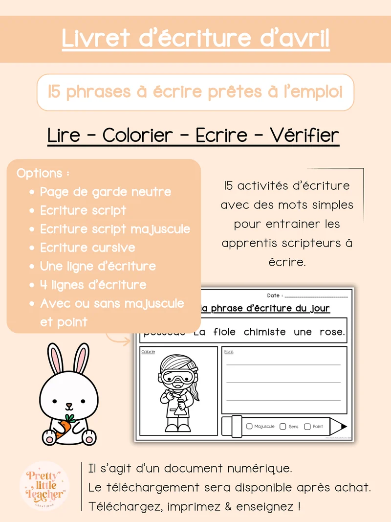 Livret d'écriture d'avril