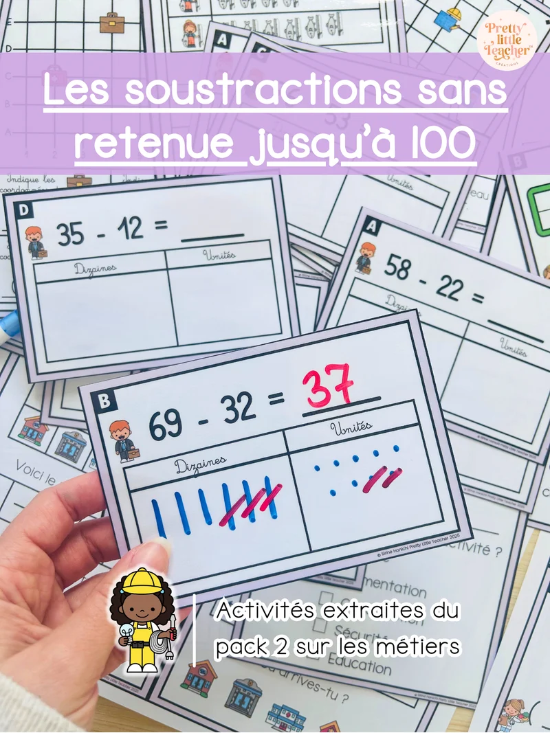 Les soustractions jusqu'à 100 sans retenue (3x)