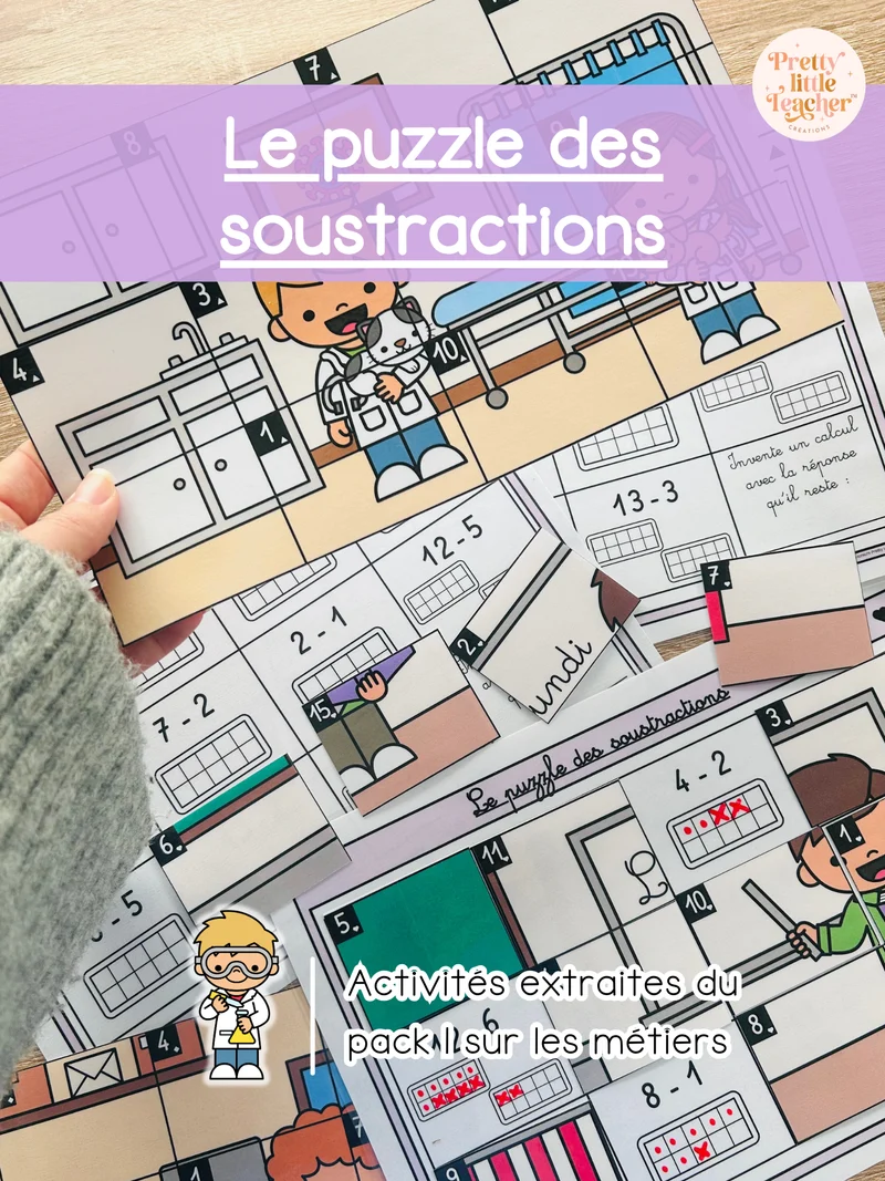 Le puzzle des soustractions jusqu'à 15 (5x)