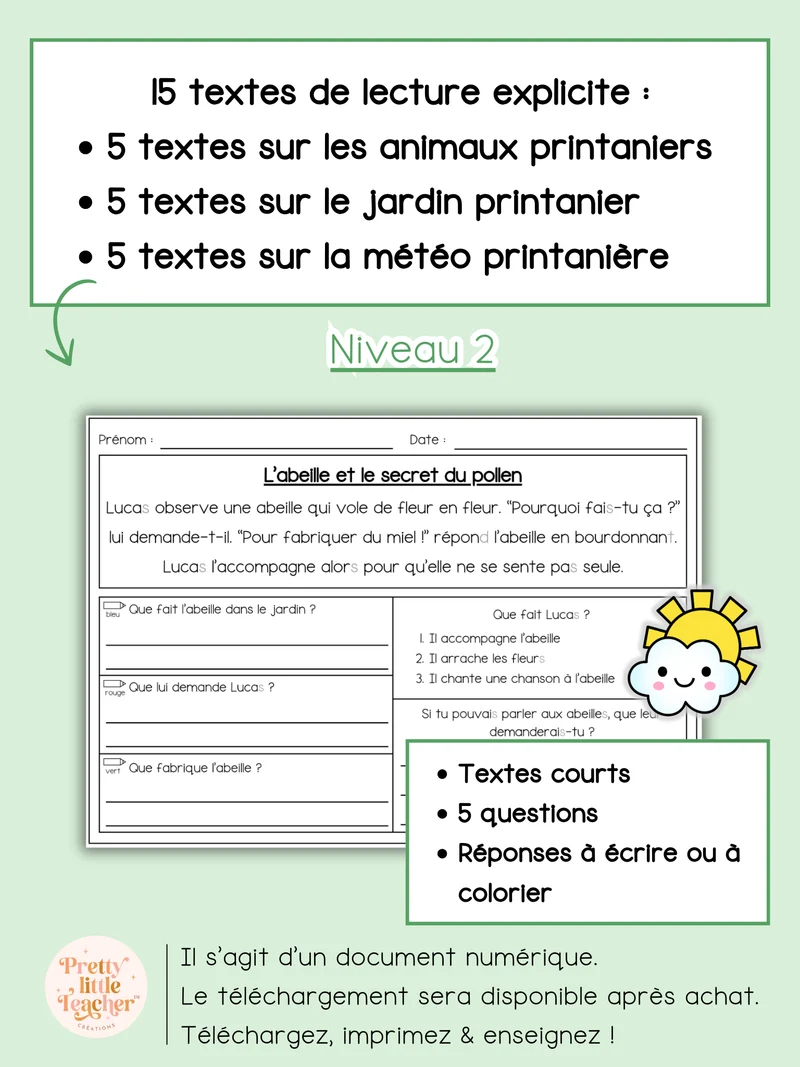 Lecture niveau 2 sur le printemps