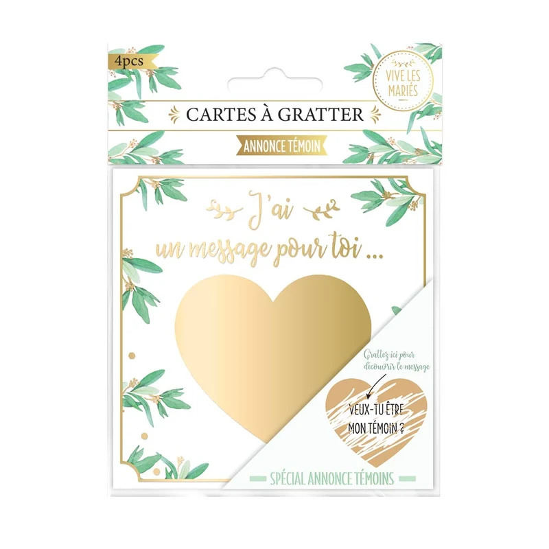 Pack 4 cartes à gratter annonce : "Veux-tu être mon témoin ?"