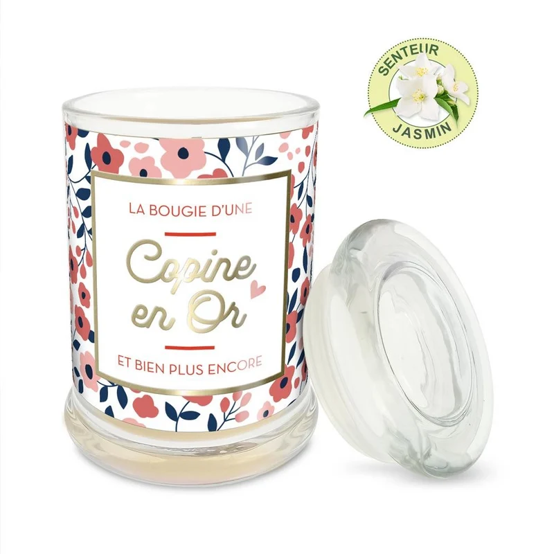 Bougie en verre "Copine en Or" au jasmin