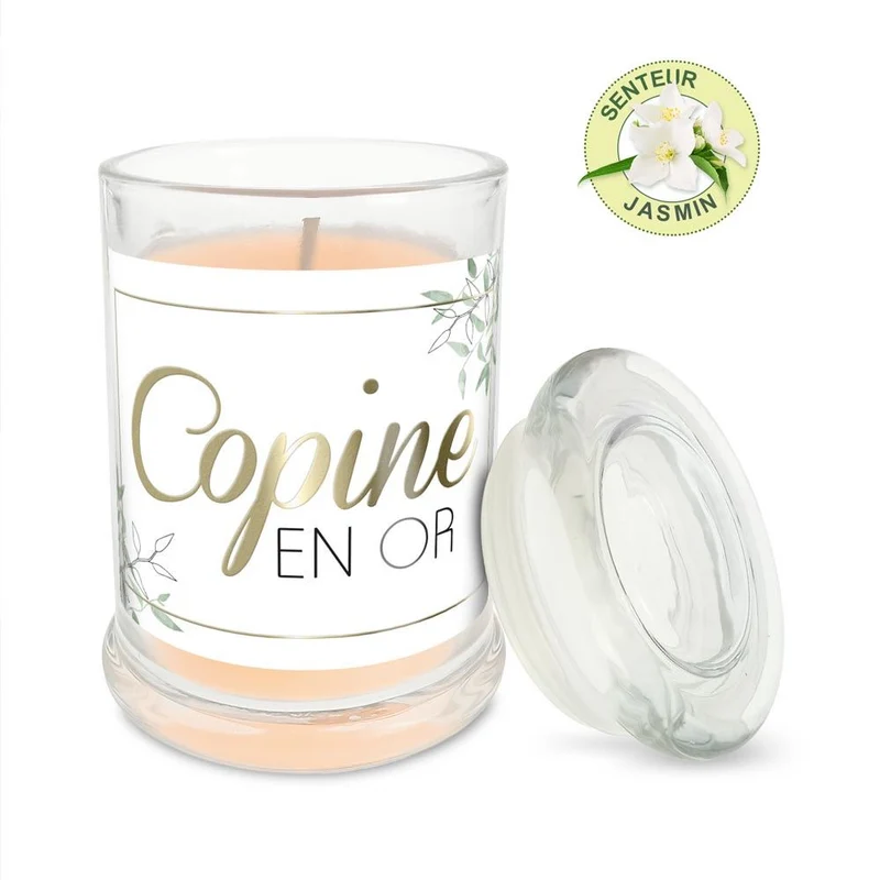 Bougie en verre "Copine en Or" au jasmin