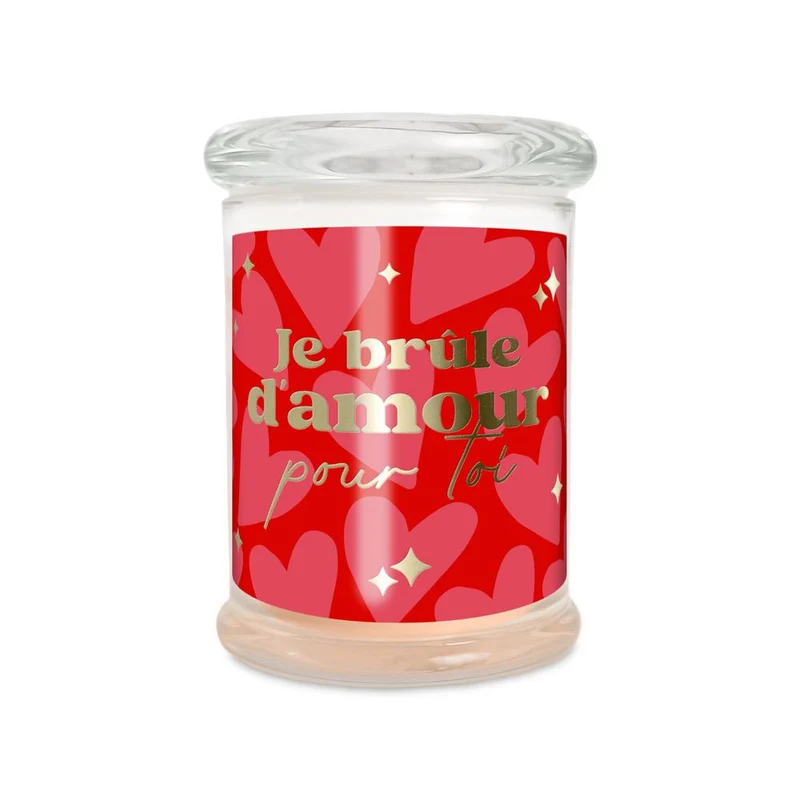 Bougie en verre rouge "Je brûle d’amour" au jasmin