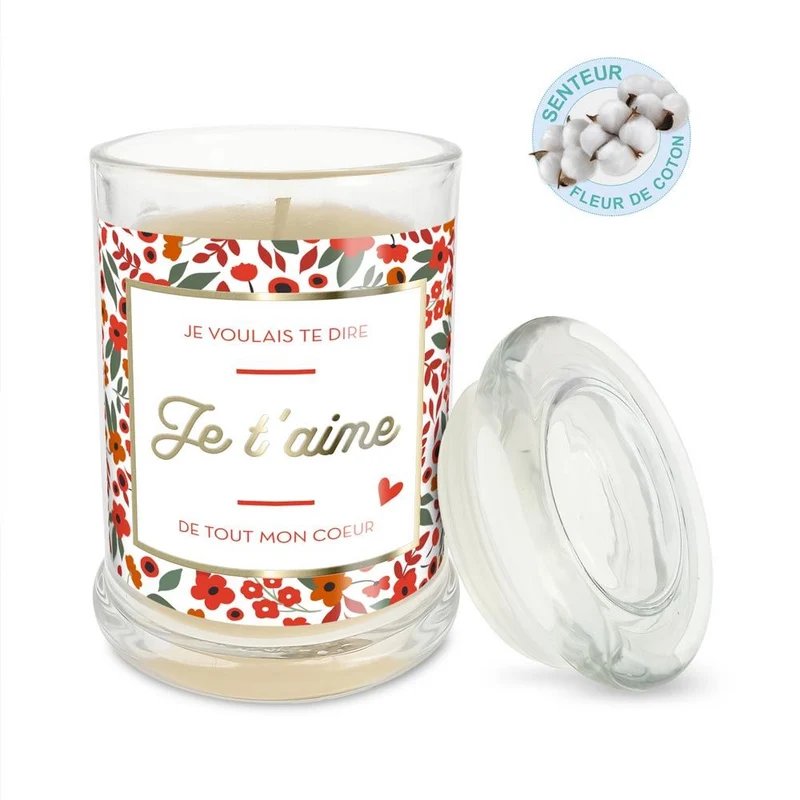 Bougie "Je voulais te dire je t’aime de tout mon cœur" parfumée fleur de coton