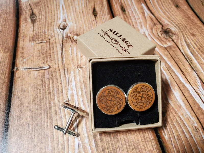 Coffret de 2 Boutons de Manchette Cuir et Argent