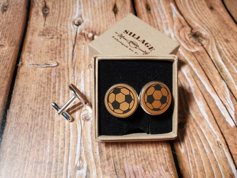 Coffret de 2 Boutons de Manchette Cuir et Argent