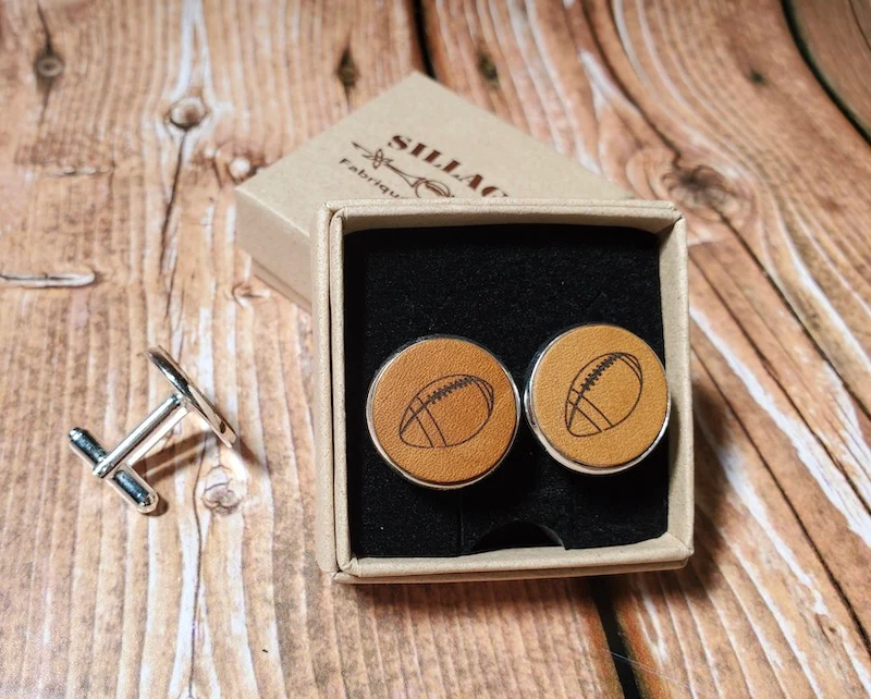 Coffret de 2 Boutons de Manchette Cuir et Argent