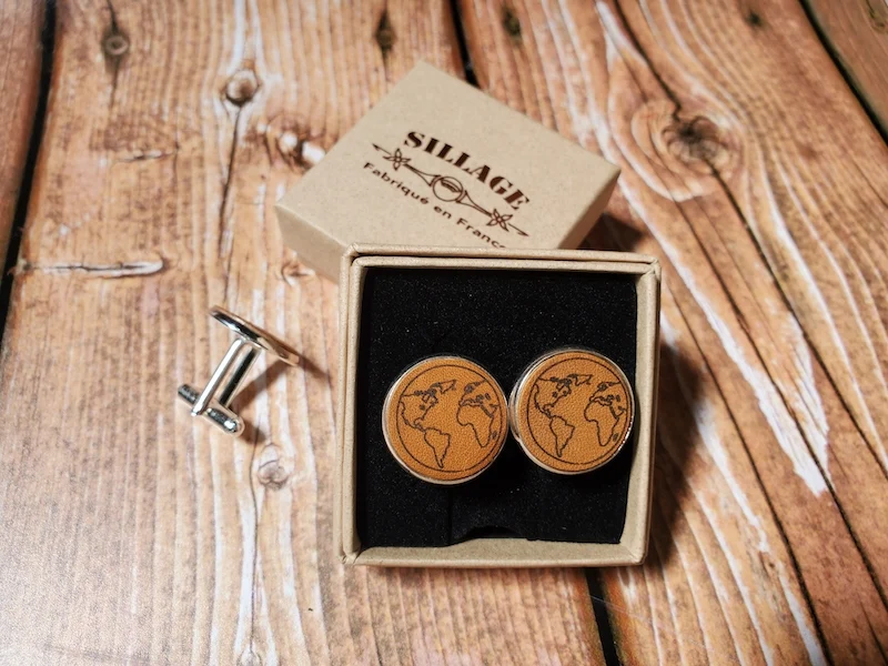 Coffret de 2 Boutons de Manchette Cuir et Argent