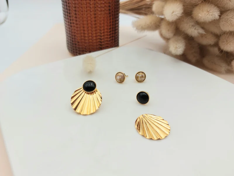 Boucles d'oreilles CLARENCE interchangeables 4 en 1 dorées à l'or fin 24K