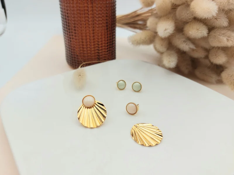 Boucles d'oreilles CLARENCE interchangeables 4 en 1 dorées à l'or fin 24K