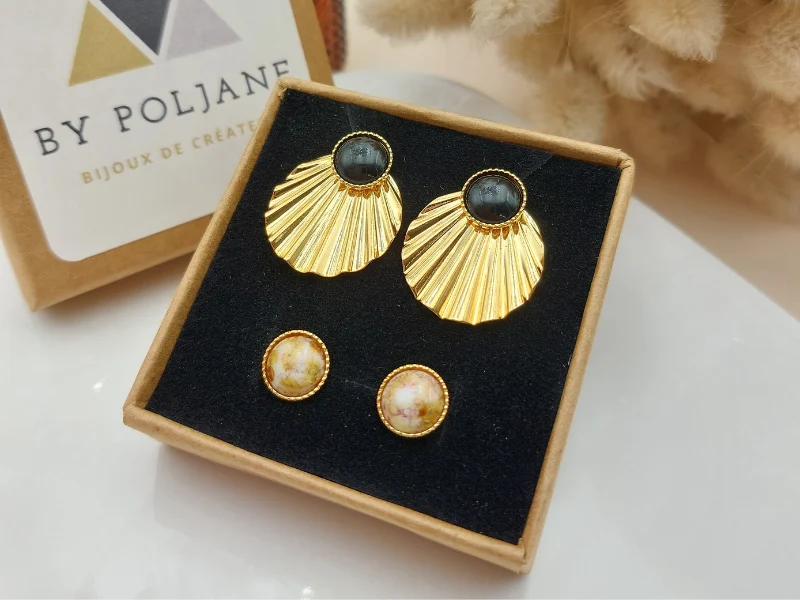 Boucles d'oreilles CLARENCE interchangeables 4 en 1 dorées à l'or fin 24K
