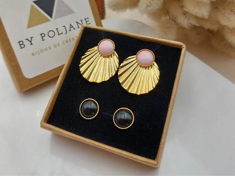 Boucles d'oreilles CLARENCE interchangeables 4 en 1 dorées à l'or fin 24K