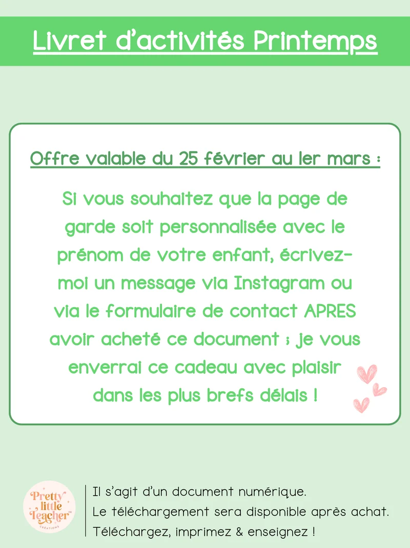 Livret d'activités sur le printemps (3 à 5 ans)