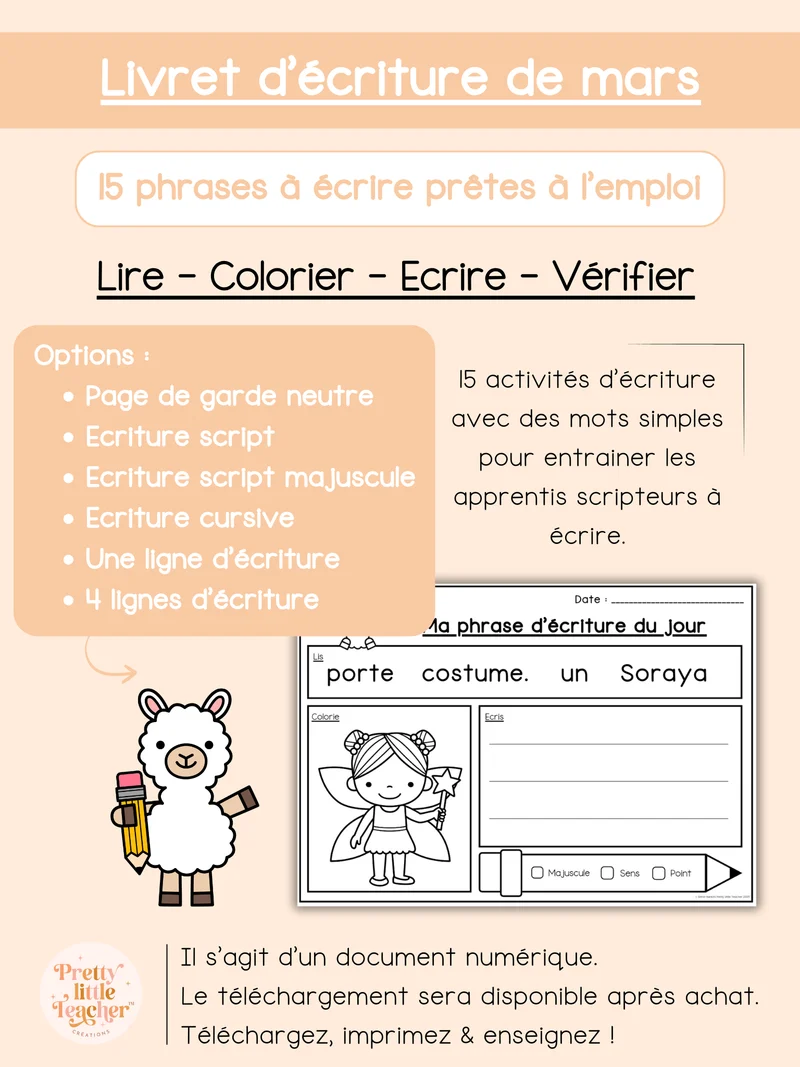 Livret d'écriture de mars