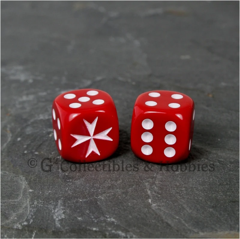 Maltese Cross 6pc Dice Set - Black, White & Red