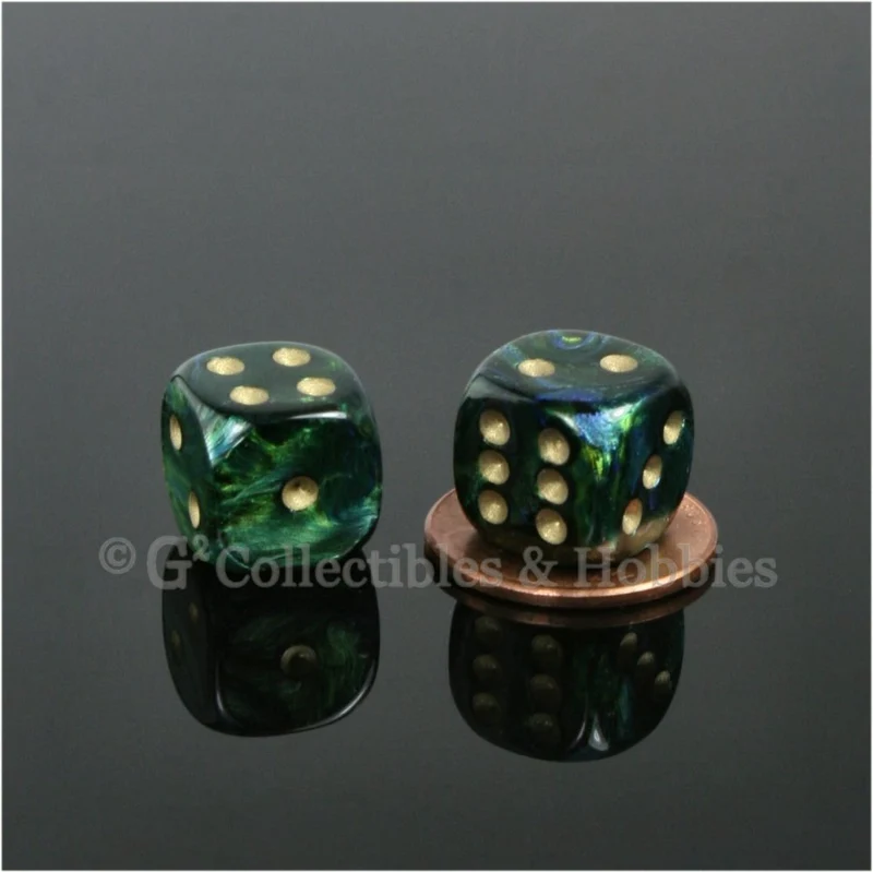 D6 12mm Scarab Jade Green with Gold Pips 10pc Dice Set