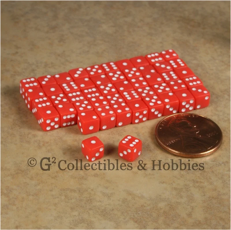 D6 5mm 50pc Squared Edge MINI Dice Set - Opaque Red