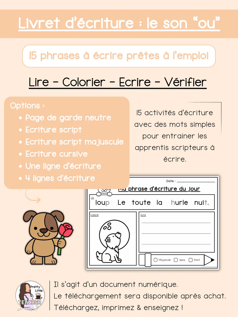 Livret d'écriture sur le son "ou"