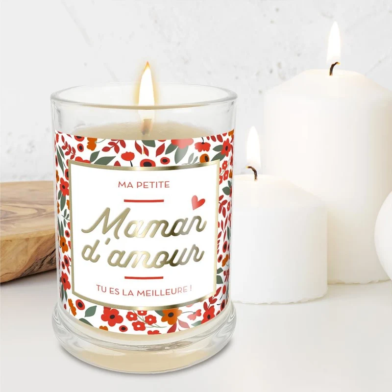 Bougie en verre "Maman d'amour" – Parfum fleur de coton